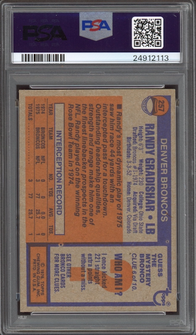 1976 Topps #257 Randy Gradishar ROOKIE PSA MINT 9