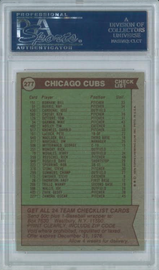 1976 Topps #277 Cubs Team PSA MINT 9