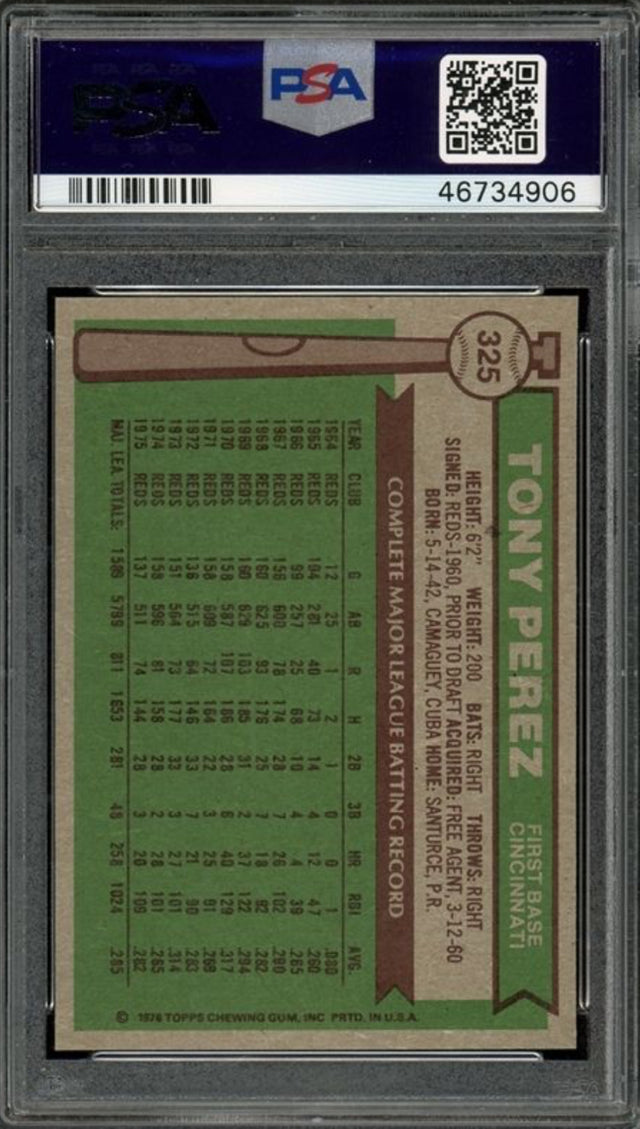 1976 Topps #325 Tony Perez PSA GEM MINT 10