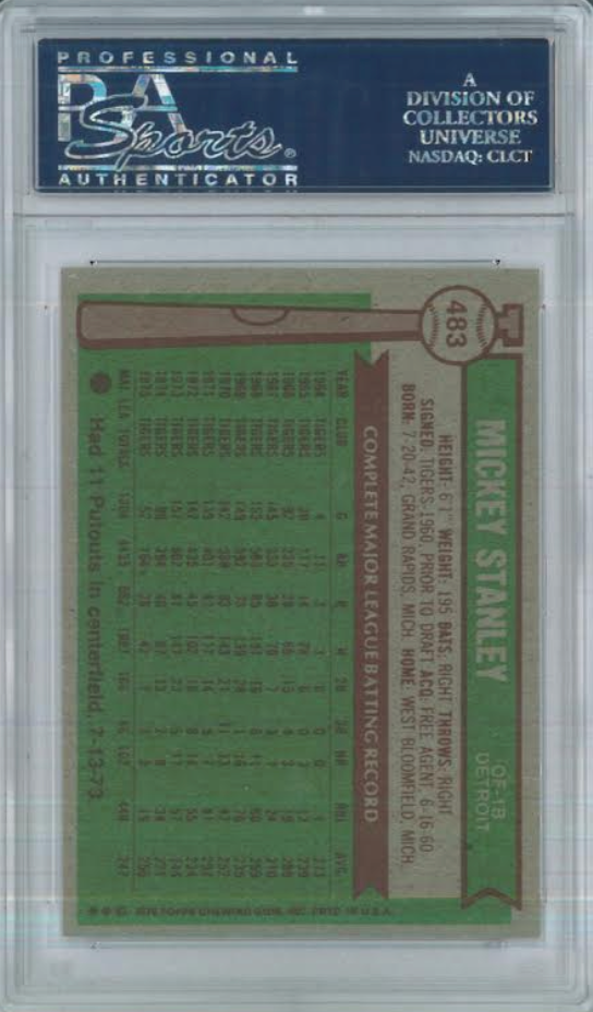 1976 Topps #483 Mickey Stanley PSA MINT 9