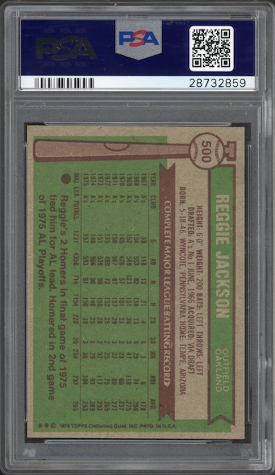 1976 Topps #500 Reggie Jackson PSA GEM MINT 10