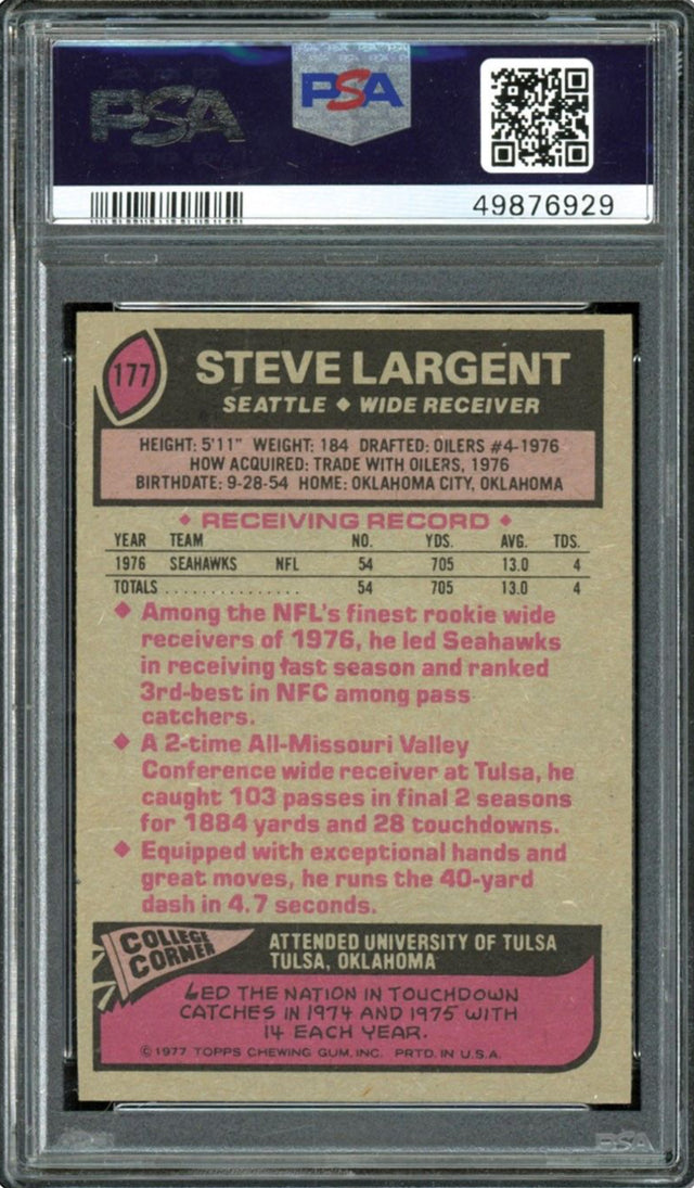 1977 Topps #177 Steve Largent PSA MINT 9