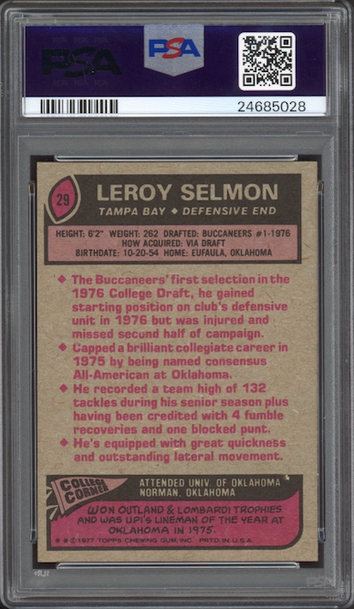 1977 Topps #29 Leroy Selmon ROOKIE PSA MINT 9