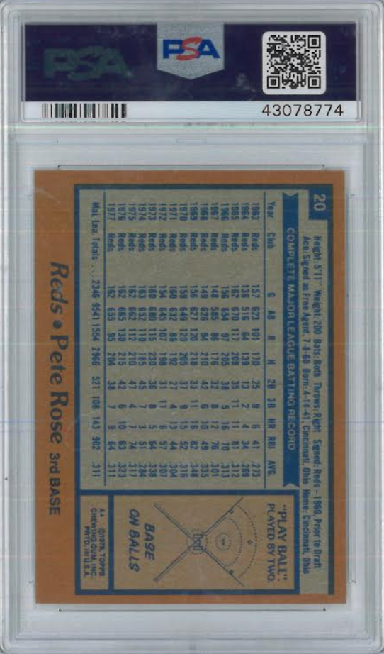 1978 Topps #20 Pete Rose PSA 8