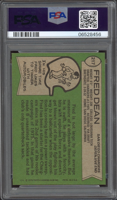 1978 Topps #217 Fred Dean ROOKIE PSA MINT 9