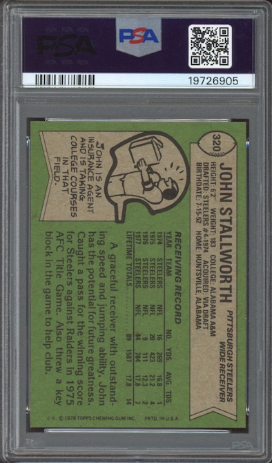 1978 Topps #320 John Stallworth ROOKIE PSA GEM MINT 10