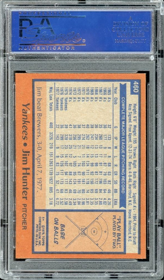 1978 Topps #460 Jim Hunter PSA GEM MINT 10