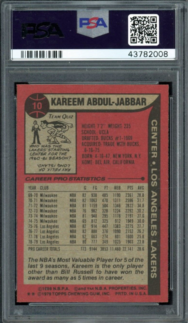 1979 Topps #10 Kareem Abdul-Jabbar PSA 9
