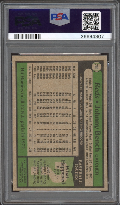 1979 Topps #200 Johnny Bench PSA GEM MINT 10