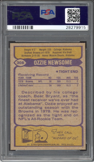 1979 Topps #308 Ozzie Newsome ROOKIE PSA MINT 9
