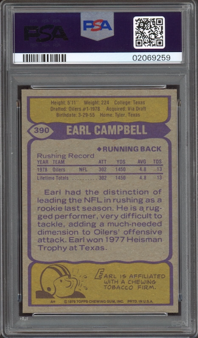 1979 Topps #390 Earl Campbell ROOKIE PSA MINT 9