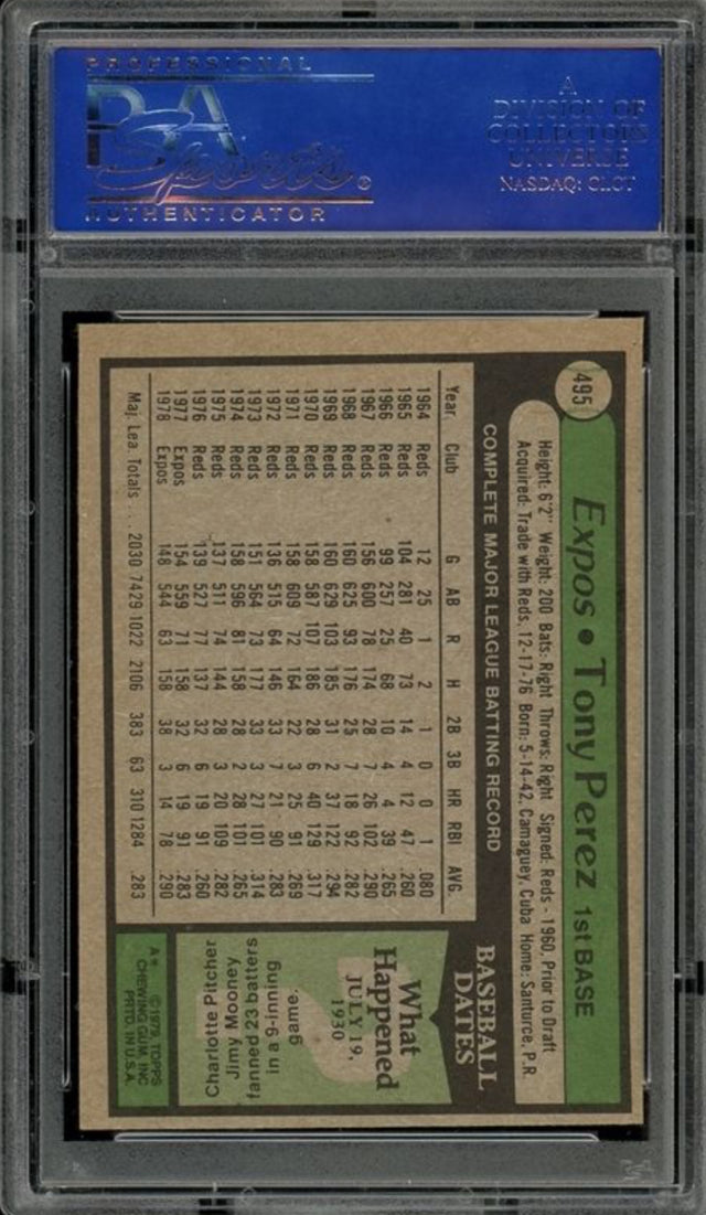 1979 Topps #495 Tony Perez PSA MINT 9