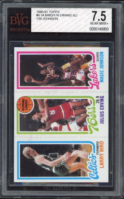 1980-81 Topps #6 34 Bird/174 Erving SL/139 Johnson ROOKIE BVG NM+ 7.5
