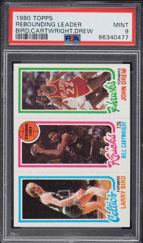 1980 Topps Rebounding Leaders Bird, Cartwright, Drew PSA 9
