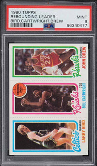 1980 Topps Rebounding Leaders Bird, Cartwright, Drew PSA 9
