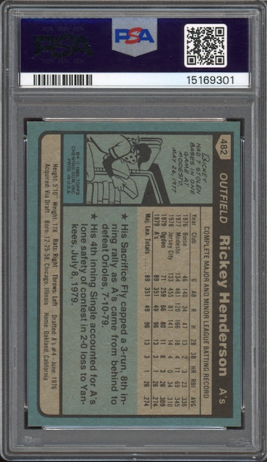 1980 Topps #482 Rickey Henderson ROOKIE PSA MINT 9