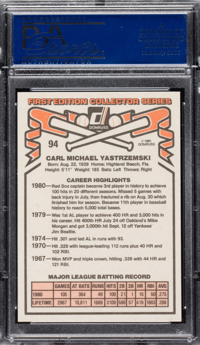 1981 Donruss #94 Carl Yastrzemski PSA 9