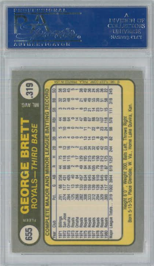 1981 Fleer #655 George Brett PSA 10