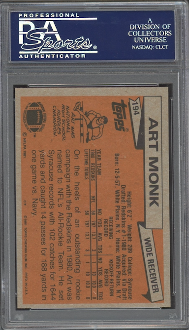 1981 Topps #194 Art Monk ROOKIE PSA MINT 9