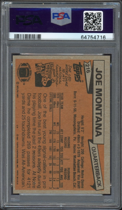 1981 Topps #216 Joe Montana PSA 9