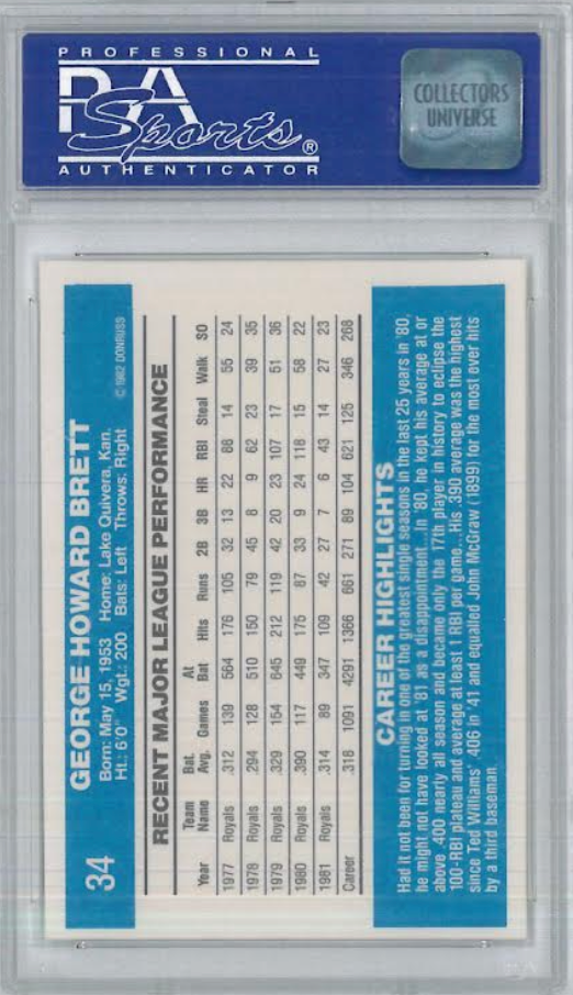 1982 Donruss #34 George Brett PSA GEM MINT 10