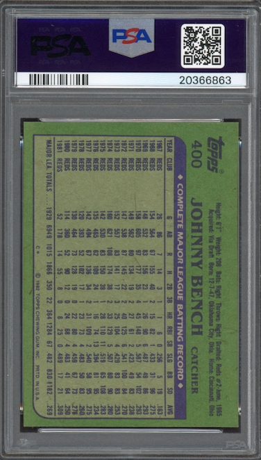 1982 Topps #400 Johnny Bench PSA GEM MINT 10