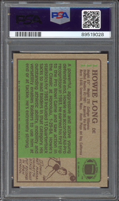 1984 Topps #111 Howie Long ROOKIE PSA MINT 9