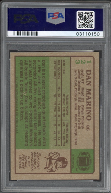 1984 Topps #123 Dan Marino ROOKIE PSA GEM MINT 10