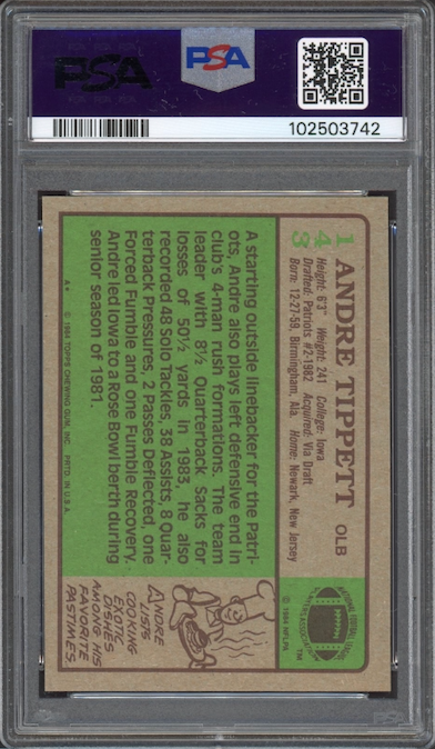 1984 Topps #143 Andre Tippett ROOKIE PSA GEM MINT 10