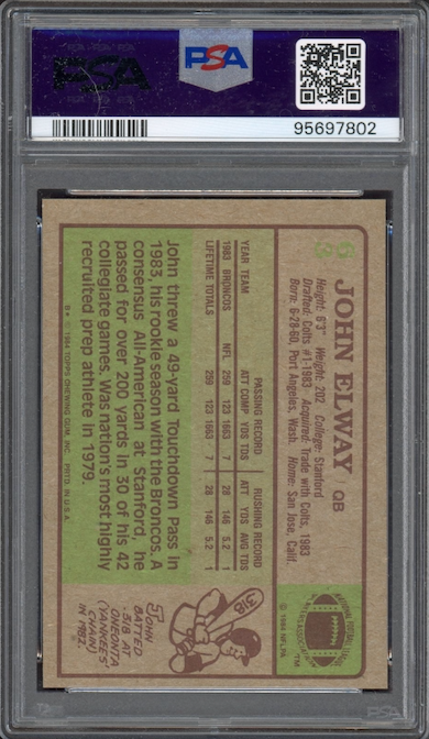 1984 Topps #63 John Elway ROOKIE PSA MINT 9