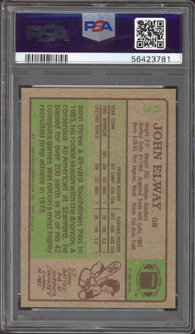 1984 Topps #63 John Elway ROOKIE PSA MINT 9
