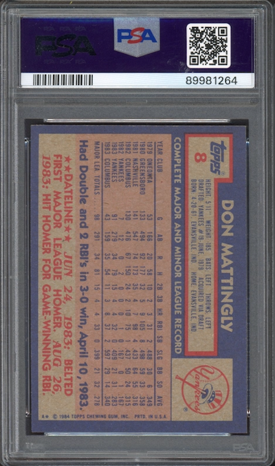 1984 Topps #8 Don Mattingly ROOKIE PSA GEM MINT 10