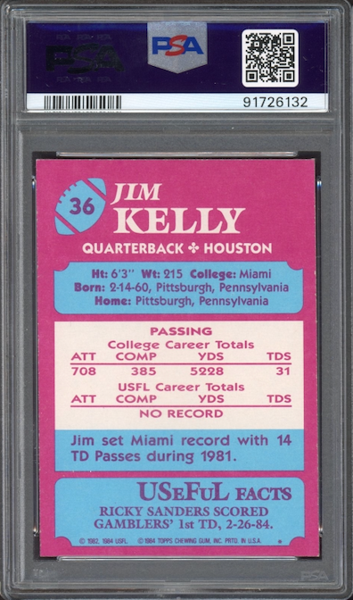 1984 Topps USFL #36 Jim Kelly ROOKIE PSA MINT 9