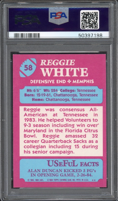 1984 Topps USFL #58 Reggie White ROOKIE PSA MINT 9