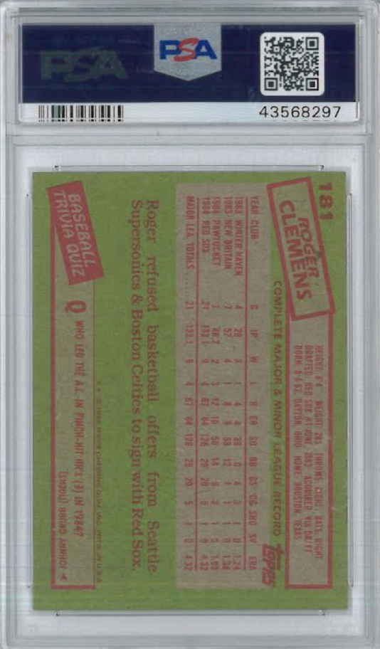 1985 Topps #181 Roger Clemens PSA 9