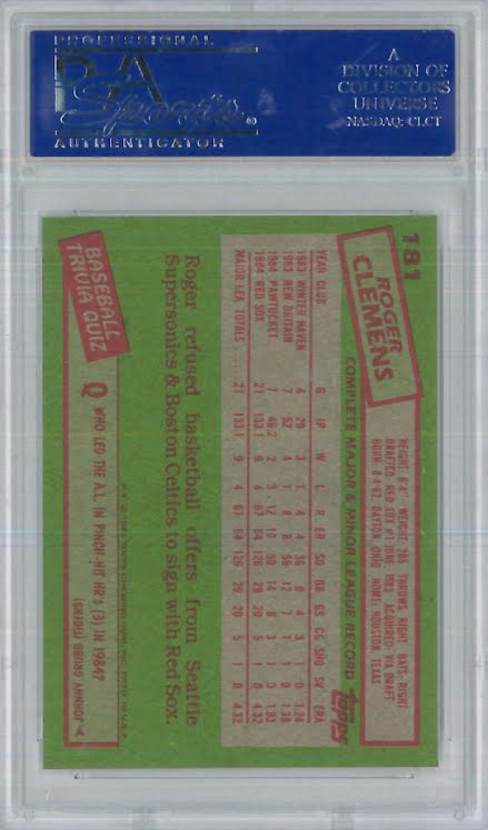 1985 Topps #181 Roger Clemens PSA 9