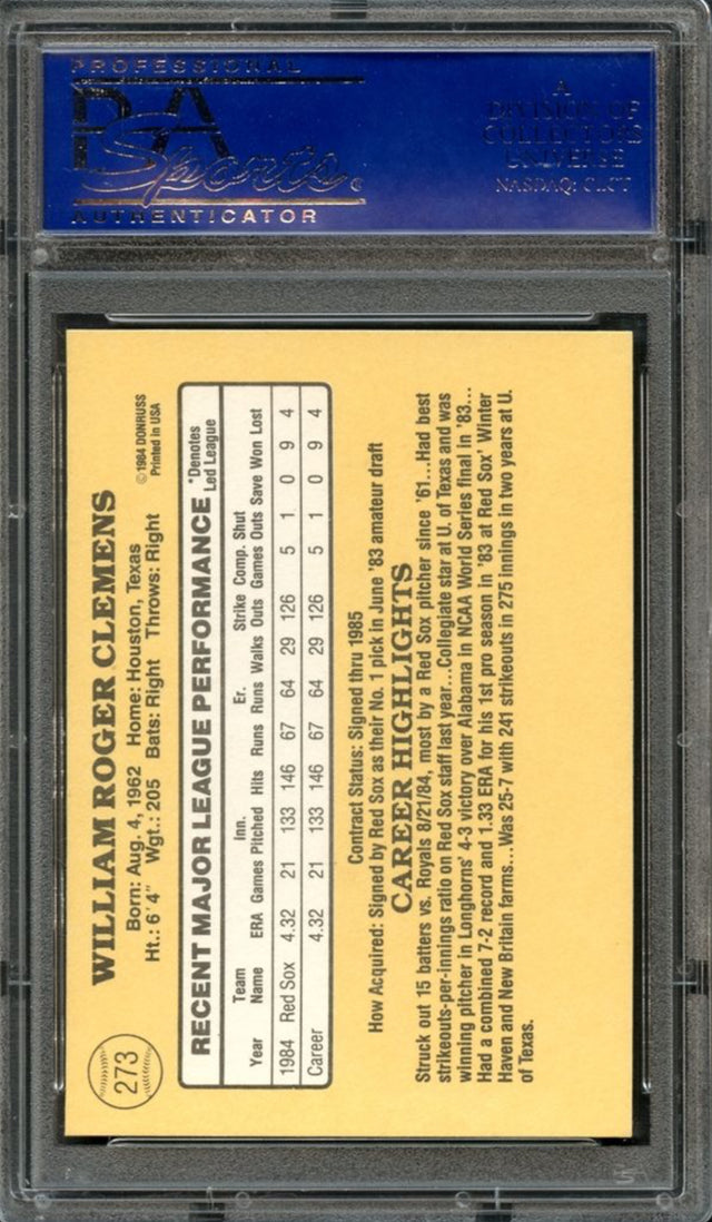 1985 Donruss #273 Roger Clemens PSA 10