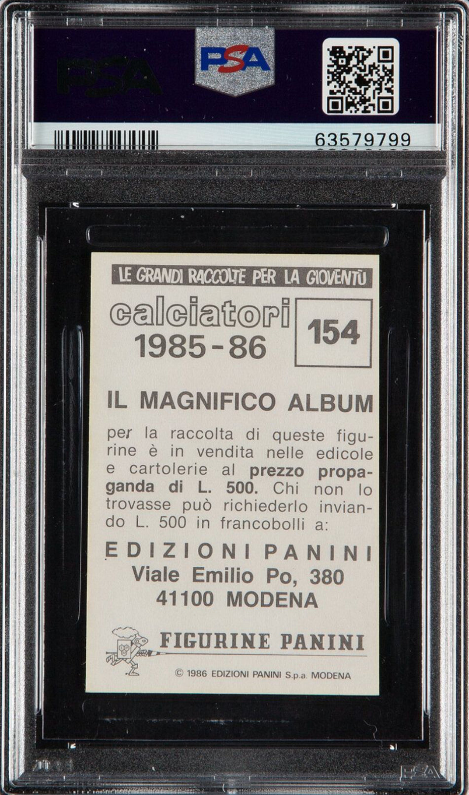 1985 Panini Calciatori #154 Paolo Maldini PSA 7