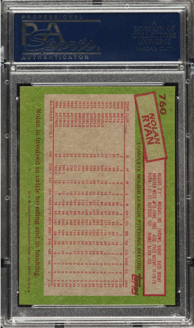 1985 Topps #760 Nolan Ryan PSA MINT 9