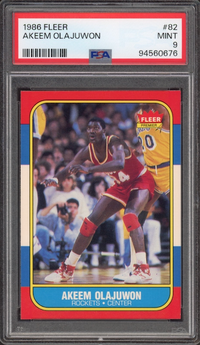 1986 Fleer #82 Akeem Olajuwon ROOKIE PSA MINT 9