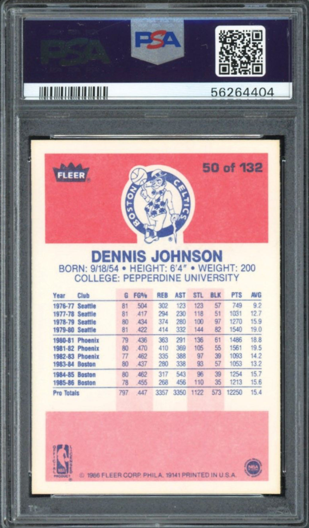 1986 Fleer #50 Dennis Johnson PSA 10