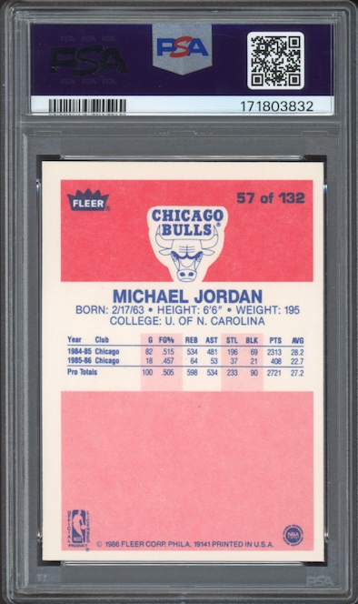1986 Fleer #57 Michael Jordan ROOKIE PSA NM-MT 8