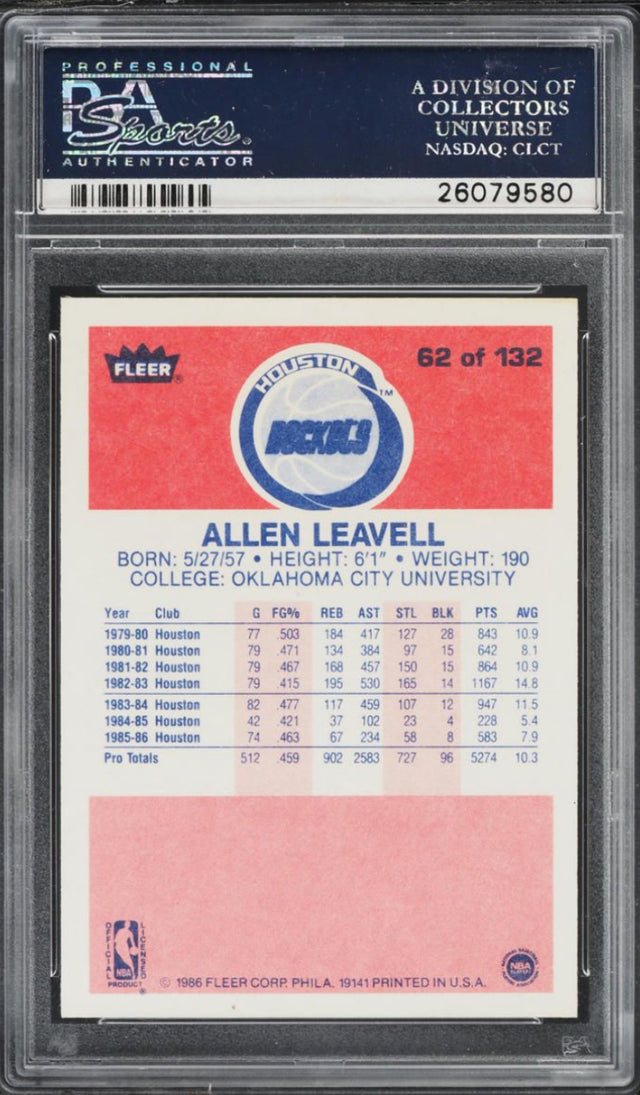1986 Fleer #62 Allen Leavell PSA 10