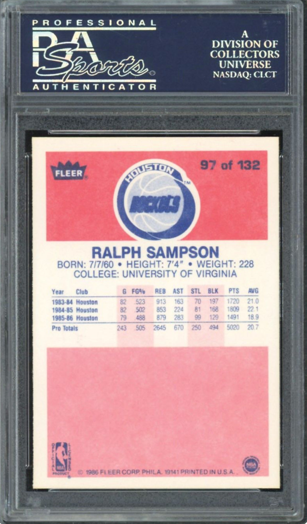 1986 Fleer #97 Ralph Sampson PSA 10