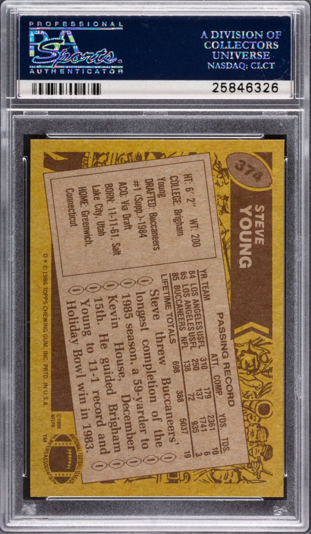1986 Topps #374 Steve Young ROOKIE PSA MINT 9