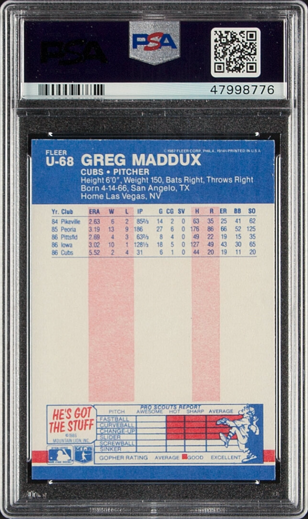 1987 Fleer Update #U68 Greg Maddux PSA 10