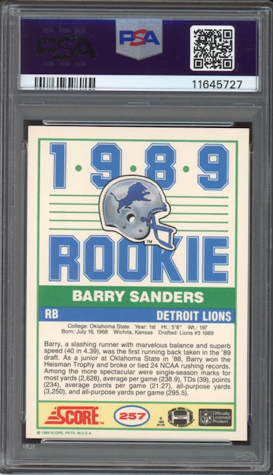 1989 Score #257 Barry Sanders ROOKIE PSA GEM MINT 10