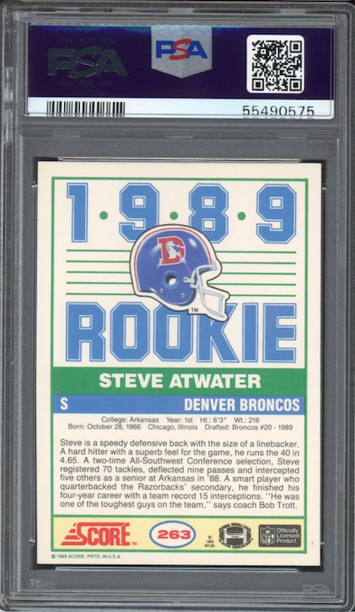 1989 Score #263 Steve Atwater ROOKIE PSA MINT 9