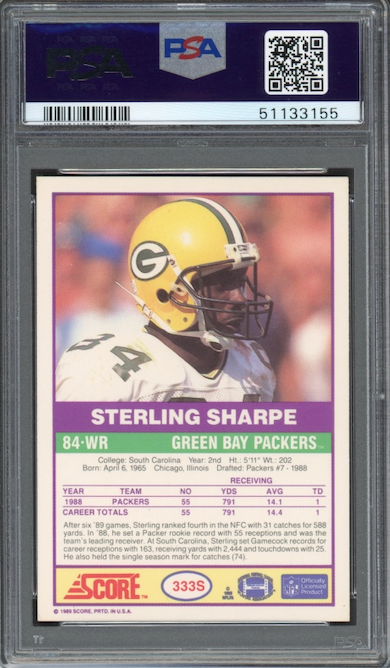 1989 Score #333S Sterling Sharpe Supplemental ROOKIE PSA MINT 9