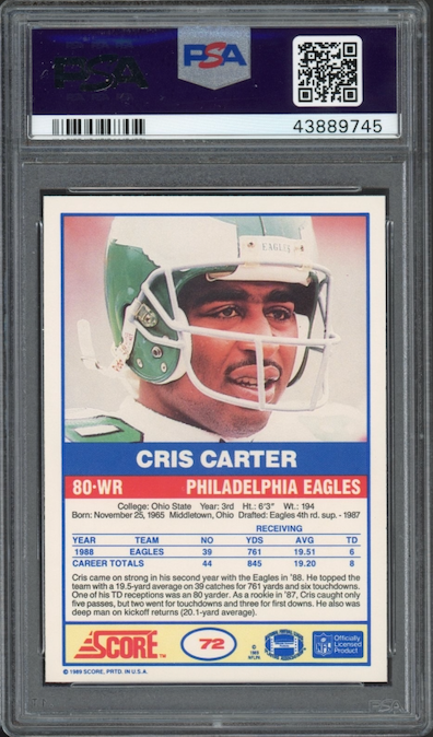 1989 Score #72 Chris Carter ROOKIE PSA MINT 9